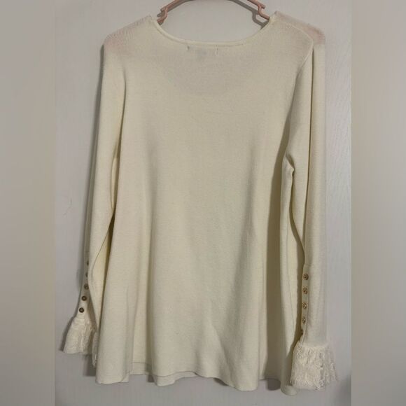 Jessica London Cream Long-Sleeve Top with Lace Cuffs Size 18/20 - Picture 2 of 8